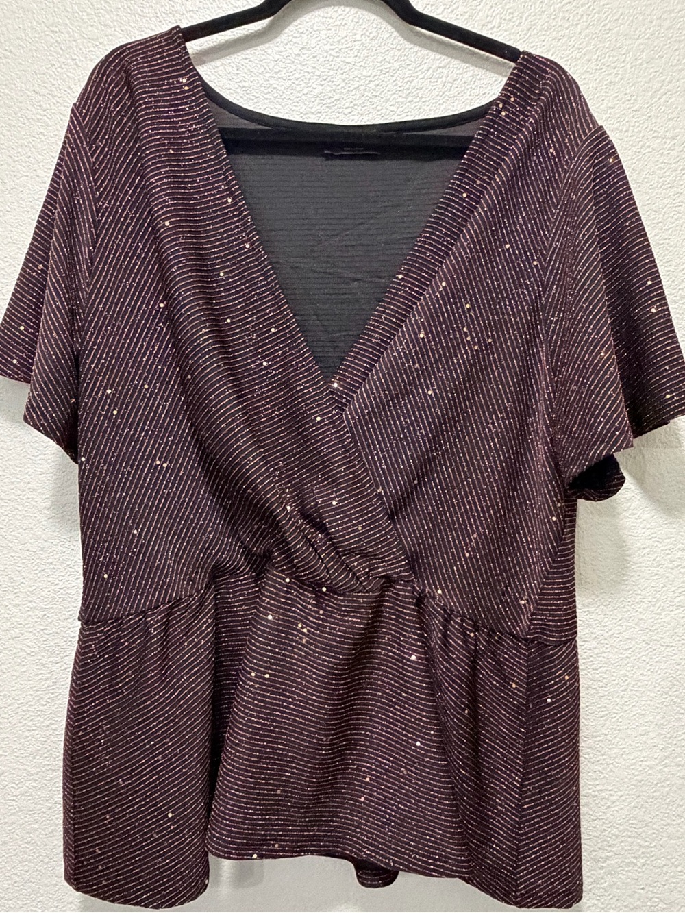 Lane Bryant black and rose metallic blouse with flat sequins, size 22/24